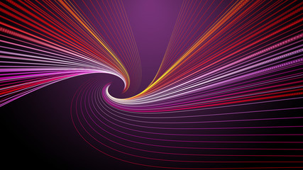 Artistic Colorful Red Purple Yellow Light Geometric Lines Twisted Spiral On Purple Background