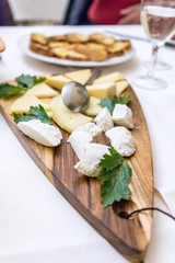 Cheese antipasto served in a restaurant in Sicily, Italy