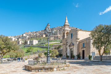 View over the church of Santo Spirito and the village of Gangi in Sicily, Italy - 308457676