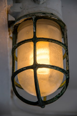 Closeup of a yellow light on a boat
