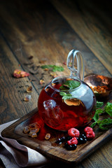 herbal teas in glass teapots