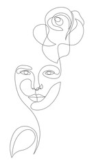 woman face with rose flower. Continuous line drawing