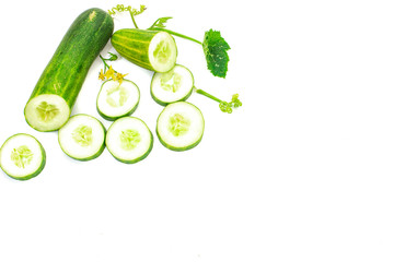 Fresh Cucumber and slices isolated on a white background