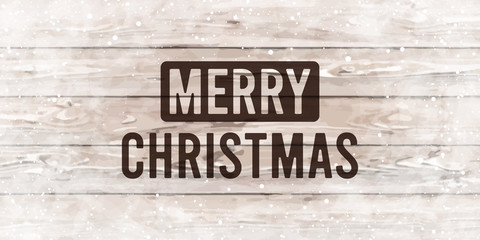 Merry Christmas Lettering over wood planks, text for design greeting cards. Holiday Greeting Gift Poster. Calligraphy modern Font