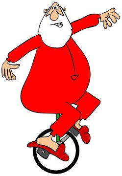 Santa Wearing Long Johns And Riding A Unicycle