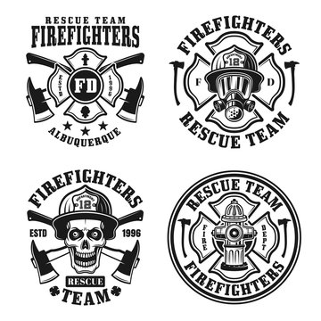 Firefighters set of four vector isolated emblems