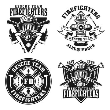 Fire department set of vector isolated emblems