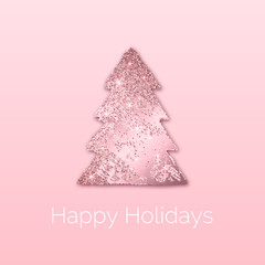 Pink gold christmas card with glitter fir