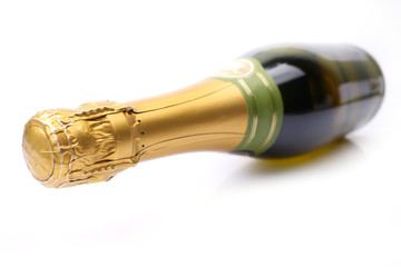 Champagne bottle on a white background