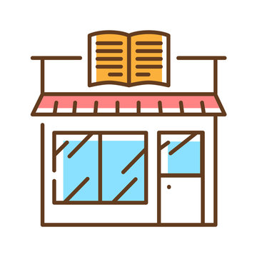 Bookstore color line icon. A store that sells books, and where people can buy them. Pictogram for web page, mobile app, promo. UI UX GUI design element. Editable stroke.