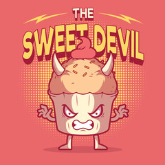 Cupcake character vector illustration. Sweet, candy, brand design concept