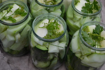 Pepper, parsley. Homemade food. Natural products from the garden. Preservation, Spice. Blanks. Marinated Cucumbers and zucchini