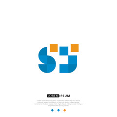 SJ S J Logo Monogram with Blue and yellow Colors. modern letter logo design