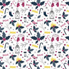 cozy christmas pattern, poinsettia, seamless pattern for paper design