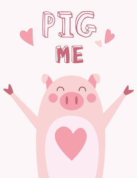 PIG ME - Süße Geschenkkarte mit süßem Schwein und Herzen in Pink