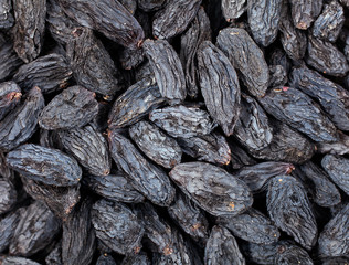 Background of blue raisins. Top view.