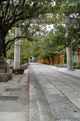 大阪府吹田市片山神社・朱塗りの灯篭の続く参道