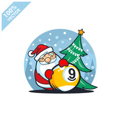 Billiard 9 ball with santa claus christmas theme logo vector