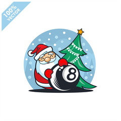Billiard 8 ball with santa claus christmas theme logo vector