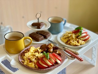 Homemade breakfast on a food tray