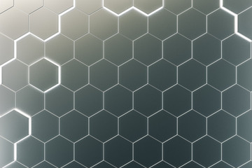 Glowing gray hexagonal background