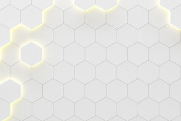 Glowing white hexagonal background.