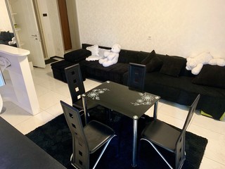 interior of black kitchen 