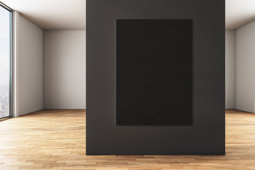 Gallery interior with empty black poster