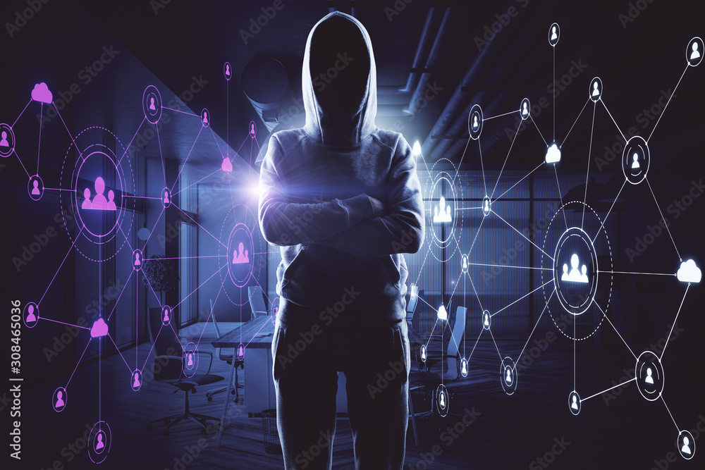 Poster human resources concept with hacker