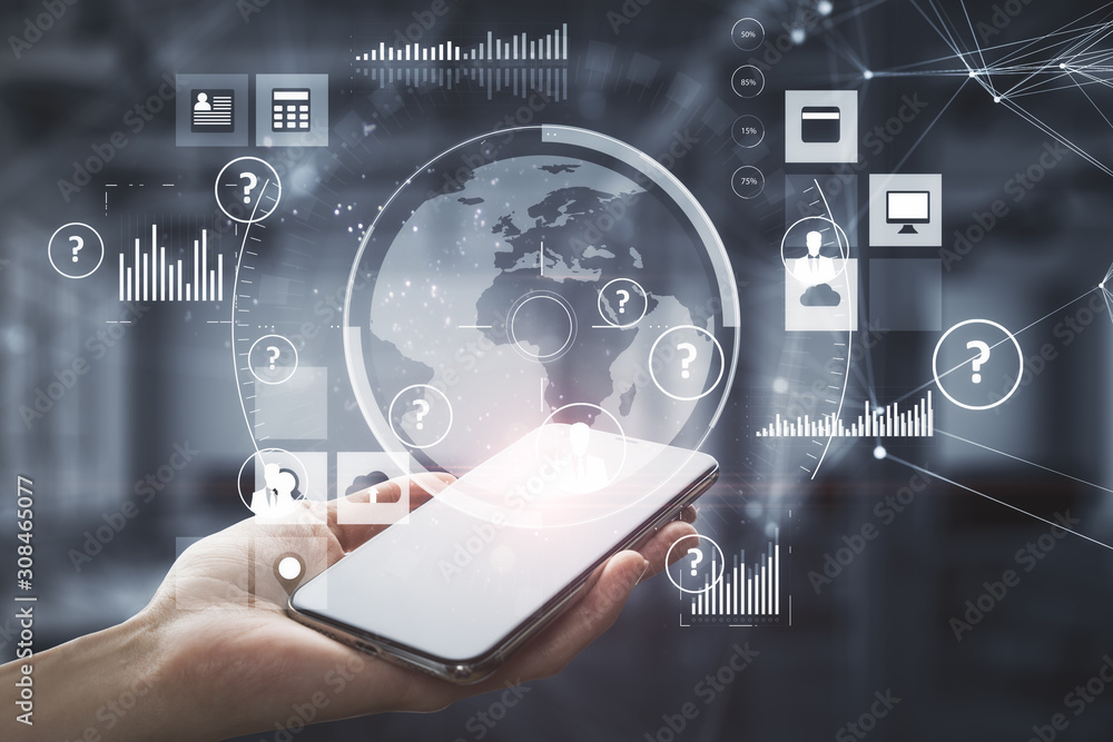 Poster smartphone with abstract global network