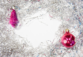 Old christmas and new year toys made of glass on the white backgtound