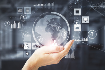 Hand holding abstract network interface