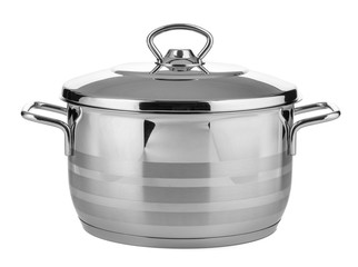 Stainless steel pot isolated on white background
