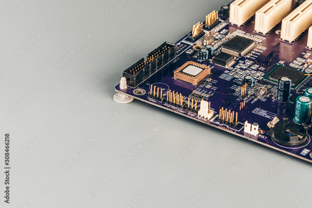 Poster computer electronic circuit board with processor close up