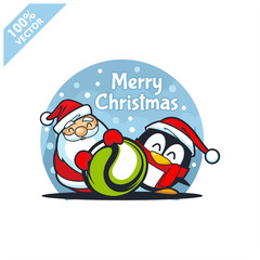 Tennis ball with santa claus christmas theme logo vector
