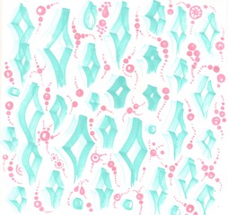 green rombs with pink elements on a white background