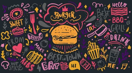 Bunte Typografie der Restaurantwand. Vector Food BBQ-Hintergrund, motivierendes Café-Menü mit Schriftzug auf Tafel © alenast