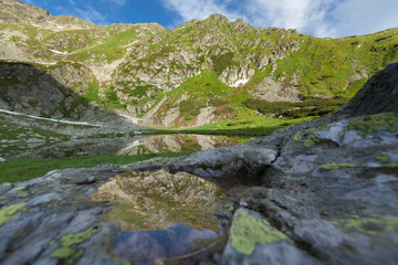 Fototapeta na wymiar Alpine lake under Pietrosul mountain in Romania