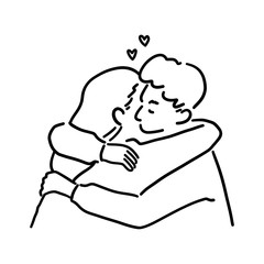 Cute couple hugging each other, love and passion concept, hand-drawn style vector illustration.