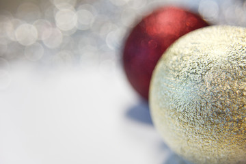 Christmas and new year golden and red toys on the white backgtound