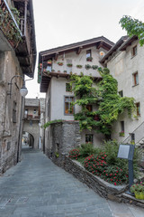 Alley in the mountain village in Bard, vertical image