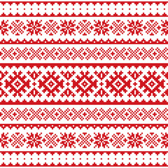 Christmas, winter vector seamless pattern, Sami people, Lapland folk art design, traditional knitting and embroidery