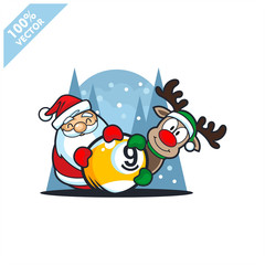 Billiard 9 ball with santa claus christmas theme logo vector