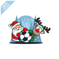 Football soccer ball with santa claus christmas theme logo vector