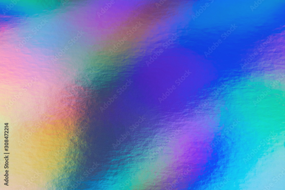 Poster abstract trendy rainbow holographic background in 80s style. blurred texture in violet, pink and min