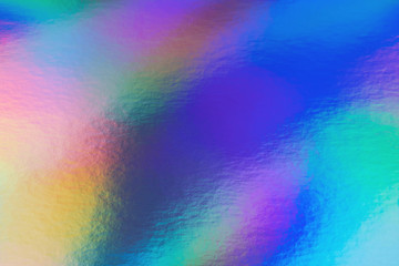 Abstract trendy rainbow holographic background in 80s style. Blurred texture in violet, pink and...