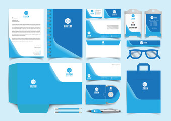 brand identity business stationery set in blue wavy shape