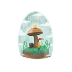 Fungo gigante con uomo ed ombrello