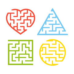 A set of mazes. Game for kids. Puzzle for children. Labyrinth conundrum. Find the right path. Simple flat isolated vector illustration.