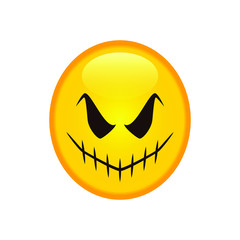 Smiling ghost emoticon. grinning face emoji. horror halloween mascot.